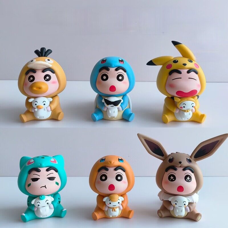 Crayon Shin-chan x Pokémon PVC Figurine Set – 6pcs Anime Collectible 6cm | HOMEINA