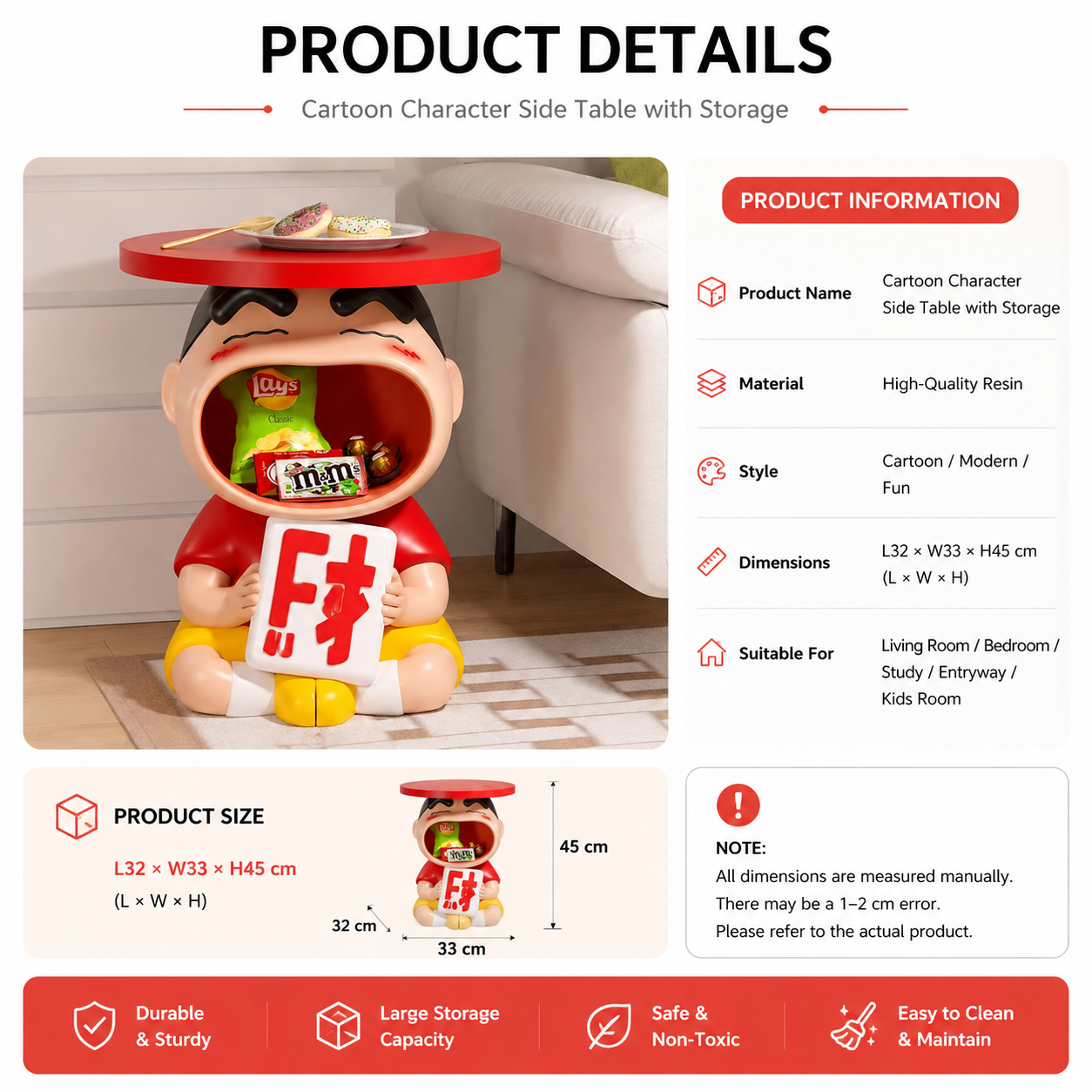 Crayon Shin-chan Resin Storage Side Table – Cartoon Home Decor | HOMEINA