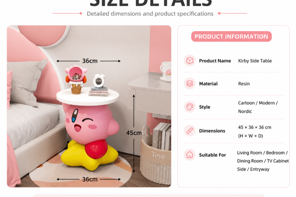 Kirby Resin Side Table – Anime Art Toy Home Decor | HOMEINA